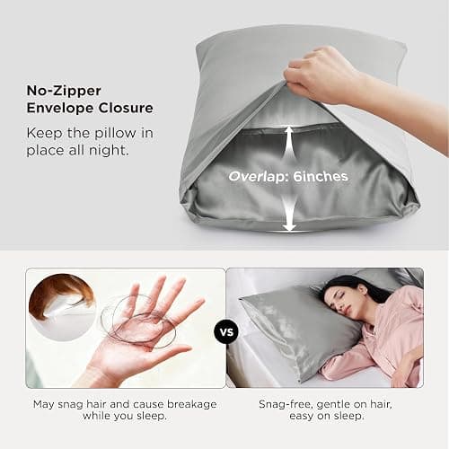 Bedsure Pillow Cases Standard 2 Pack, Similar to Silk Pillowcase, Satin Pillowcase for Hair and Skin with Envelope Closure, Decorative Pillow Covers for Dorm Room, Gifts for Women, Grey, 20x26 Inches thumbnail 7