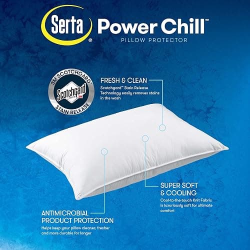 Serta Power Chill Cooling Pillow Protectors, Stain Resistant and Zippered Pillow Protector, Protects Pillow from Dust and Dirt (2 Pack), Standard/Queen, White thumbnail 5
