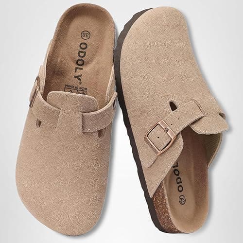 ODOLY Genuine Suede Clogs for Women Men Soft Cork Footbed Leather Mules Comfort Potato Shoes with Arch Support thumbnail 9
