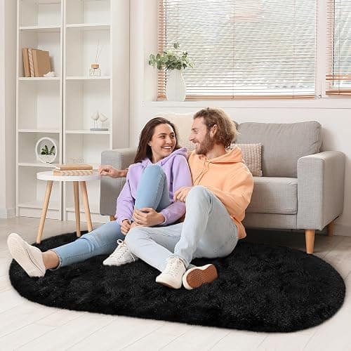 LOCHAS Ultra Soft Children Rugs Room Mat Modern Shaggy Area Rugs Home Decor 2.6' x 5.3', Black thumbnail 2