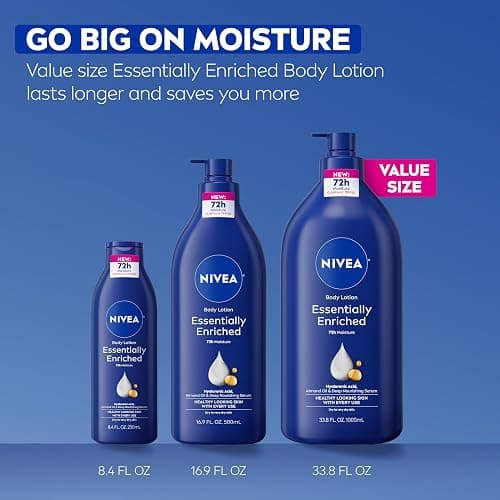 NIVEA Essentially Enriched Body Lotion Very Dry Skin, Almond Oil 33.8 Fl Oz | Value Size, Quick-Absorbing 72-Hour Moisture Cream for Dry Skin with Hyaluronic Acid, Dermatologically Tested thumbnail 8