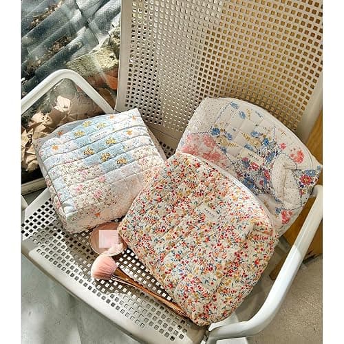 uekeboag Quilted Cotton Makeup Bag,Coquette Quilted Toiletry Bag for Women and Girls,Floral Coquette Pouch,Cute Kawaii Travel Cosmetic Bags(03 Pink Flower) thumbnail 7