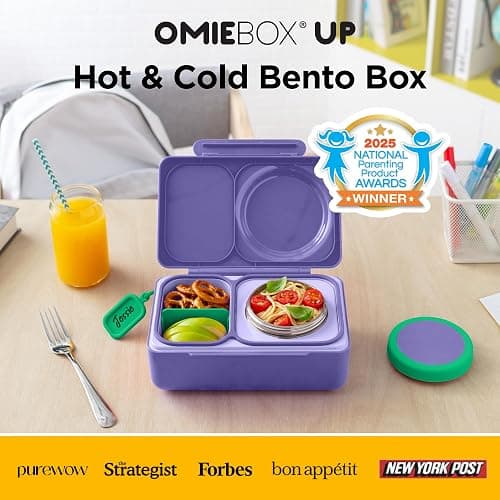 Omie OmieBox UP bento Box for Kids | Insulated Lunch Box | Leak Proof Vacuum Insulated Thermal Food jar | Cooler ice Pack | 2 Compartments (Galaxy Purple) thumbnail 3