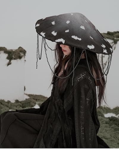 Dreamstall Original Mushroom Hat Costume Cosplay Accessory Hat Cap, Black Inkcap with Strung Beads, Oversized and Holds Shape thumbnail 4