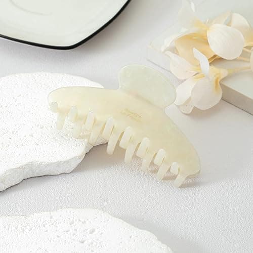 Large Acetate 4 Inch Hair Claw Clip for Women, Pink Hair Claw Clips & Jaw Clips for Thin or Thick Hair,French Style Hair Claws with Non-Slip Teeth, Hair Accessories for Updos, Buns & Ponytails（White) thumbnail 2