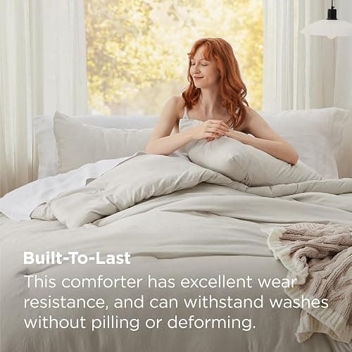 Bedsure Queen Size Comforter Set, Beige Soft Prewashed Bedding for All Seasons, 3 Pieces GentleSoft™ Warm Down Alternative Bed Set, 1 Lightweight Comforter (90"x90") and 2 Pillowcases (20"x26") thumbnail 3