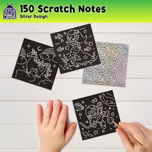 Purple Ladybug Silver Holographic Scratch Art Mini Notes - Scratch Art Notes Kids Games, Girls Stocking Stuffers for Kids, Teens, Boys, Christmas Gifts for Kid Arts & Crafts Supplies thumbnail 5