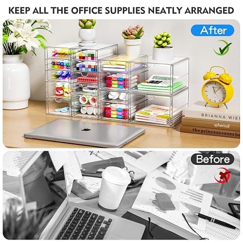 Acrylic Makeup Organizer with 13 Drawers, Bathroom Counter Organizer, Acrylic Organizers, Desk Organizer, Office Supplies, Storage Drawers for Cosmetic, Pencil, Coffee, etc 3 Pack thumbnail 7