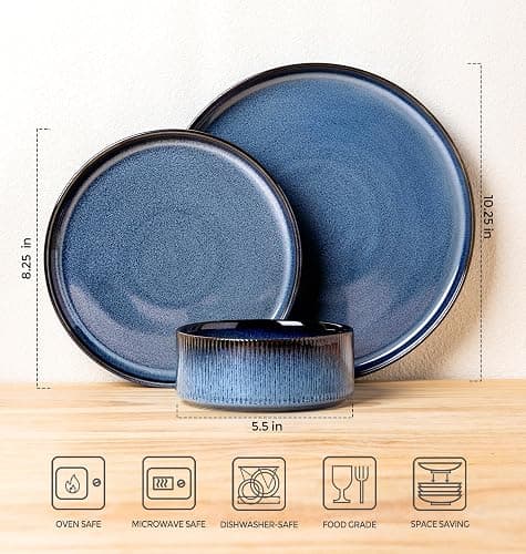 TheTerra Ceramic Dinnerware Sets for 8, 24 Pieces Porcelain Lightweight Speckled Plates and Bowls Sets, Scratch Resistant Dish Set, Oven & Microwave & Dishwasher Safe, Starry Blue thumbnail 2