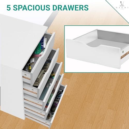 Naomi Home Office File Cabinets Wooden File Cabinets for Home Office Lateral Cabinet Wood Cabinet Mobile Mobile Storage Filing Storage Drawer White 5 Drawer thumbnail 5