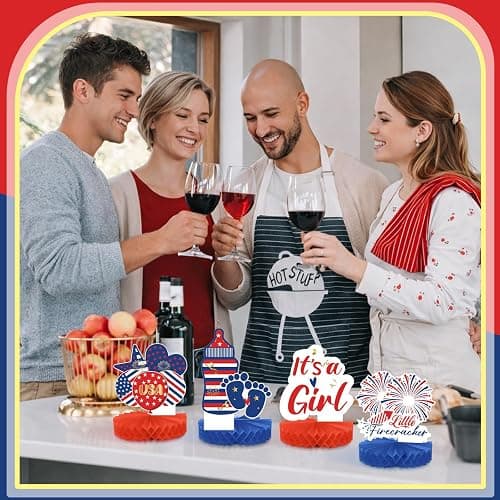 Humyoun 10 Pcs 4th of July Gender Reveal Decoration 250th Anniversary Gender Reveal Honeycomb Centerpiece Independence Day Little Firecracker Table Topper for Baby Shower Party(Independence Day) thumbnail 7
