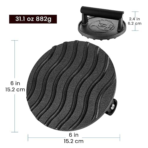 Smash Burger Press for Griddle, 2 lb Heavy Duty Burger Smasher Tool with Heat-Resistant Handle, Premium Cast Iron Bacon & Sandwich Maker, Hamburger Press for BBQ Grilling Accessories, 5-Year Warranty thumbnail 2