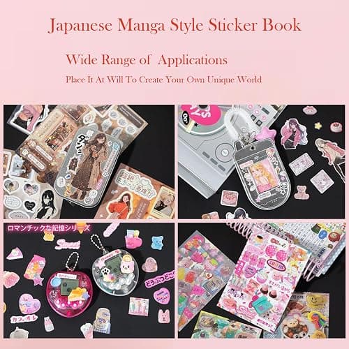 Japanese Manga Style Sticker Book,45 Sheets Comic Books Style Material Decoration Kawaii Stickers - 800+ Designs in 1 Book for DIY Scrapbooking Journaling Handbook Decoration (A) thumbnail 3