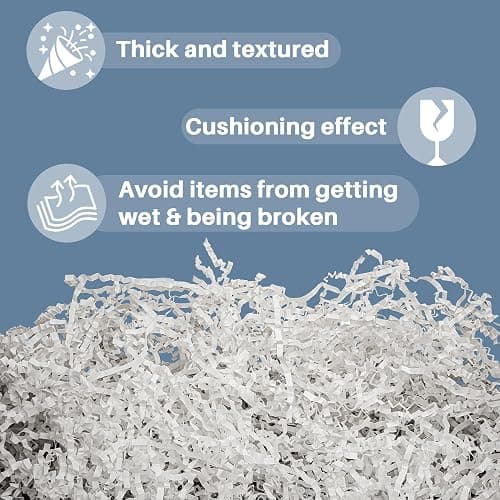 Sukh Crinkle Cut Paper Shreded - Mother's Day Paper Shred Filler as Confetti Paper Stuffing Baskets Filler for Cute Easter Wedding Birthday Decorative Craft Box Bags Wrapping Supplies 4.9OZ (White) thumbnail 3