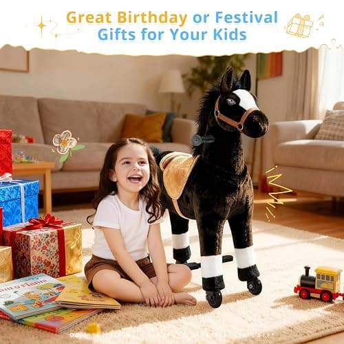 Ride on Horse for Big Kids, Horse Ride on Toy for 4 to 9 Years Old, (35.8'' Height) Riding Horse Rider Mechanical Walking Action Plush Animal, No Battery or Electricity, Max Load 165LBS - Brown thumbnail 4