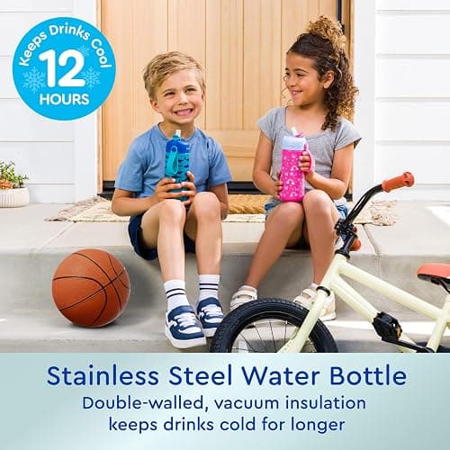 Bentgo® Kids Stainless Steel Insulated Water Bottle - Leak-Proof; Keeps Cool for 12 Hours; Durable, BPA-Free, Dishwasher Safe 14 oz. Cup for Ages 3+ for School/Sports/Daycare (Sharks) thumbnail 3