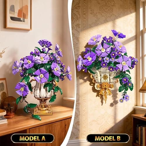 CUBIMANA Flowers Botanicals Building Set with Vase - 2 in 1 Morning Glory Bonsai Building Blocks Plants Arrangement Vintage Wall Flower Pots Home Decor, Gift for Valentine's Day Adults 12+ (1136PCS) thumbnail 4
