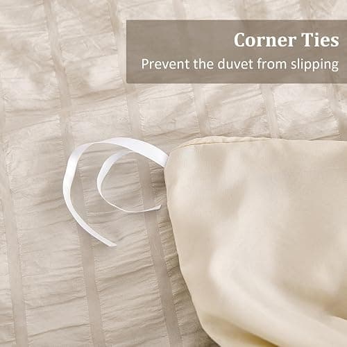 Beige Seersucker Duvet Cover Double Size Puckering Seersucker Bedding Set,2 Pillowcases and Zipper Closure,Soft Microfiber,200x200 cm thumbnail 7