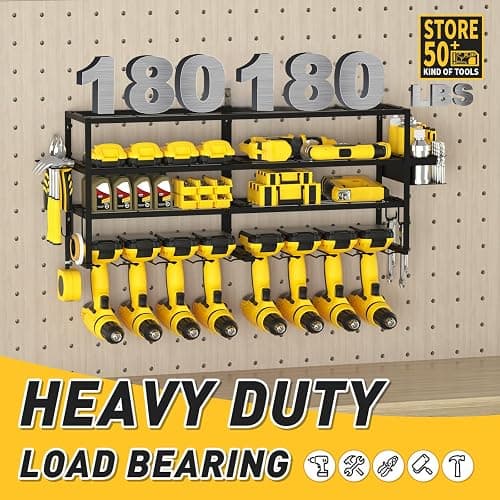 Large Power Tool Organizer Wall Mount for Fathers Dad, 4 Layers Heavy Duty Metal Garage Organization Loads 360lbs with 8 Cordless Drill Holder,Power Tool Shelf for Garage Workshop, UtilityRacks thumbnail 3