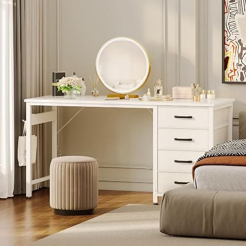 ODK Computer Desk with Drawers, 120 x 48 cm Office Desk with Storage & Headphone for Small Spaces, Reversible Small Study Table for Home Office, White thumbnail 7