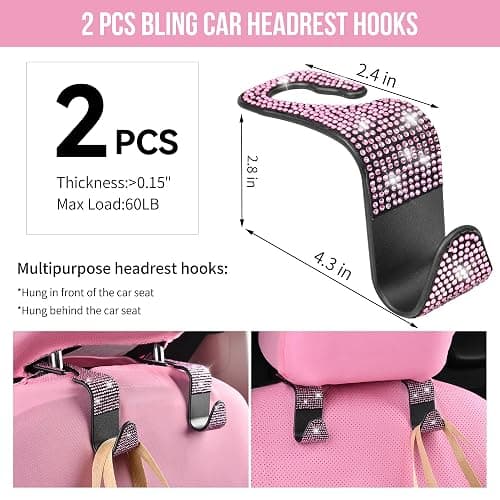 CAR PASS Bling Pink Car Accessories Set for Women, Sparkly Rhinestone Diamond Steering Wheel Cover Seat Belt Cushion Glitter Shift Knob Cover Car Cup Holder Coaster Cute Interior Sets, Pink 22 PCS thumbnail 7