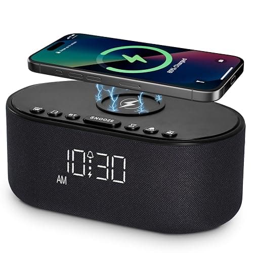 Sound Machine Alarm Clock for Bedrooms: Bluetooth 10W Stereo Sound Speaker with Wireless Charging - White Noise Machine for Sleeping with 21 Soothing Sounds - Black - Image 1