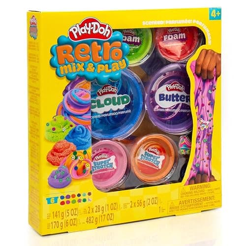 Play-Doh Retro Mix & Play Scented Slime for Kids, 6-Pack Variety, Cloud, Butter, Foam, Super Stretch, (Blue Raspberry, Grape, Watermelon, Orange, Strawberry, Cherry) Popular Toys, Gifts & Party Favors thumbnail 8