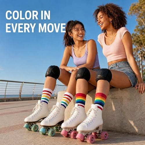 KONY Women's Cotton Novelty Crew Socks, Animal Dog Rainbow Pattern, 4 Pairs | Soft breathable, cute fun pattern, gift for teen girls and women, birthdays, holidays, stocking stuffers, Size 6-9 thumbnail 6
