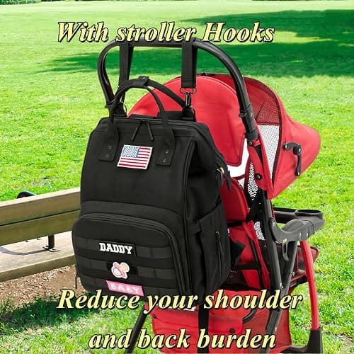 QWREOIA Diaper Bag Backpack for Dad and Mom with USB Charging Port Stroller Straps and Insulated Pocket,army military Travel Nappy Backpack for Daddy/Mommy (Black) thumbnail 9