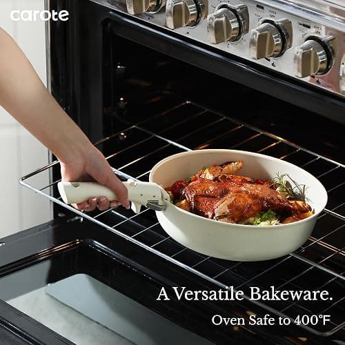 CAROTE Pots and Pans Set Non Stick, Cookware Sets, Kitchen Set, Oven/Fridge Safe, Space Saving Pots Set, Nonstick Cooking Set with Versatile Detachable Handle, Induction RV Set, Cream White - 11 pcs Granite Set - Cream White thumbnail 4
