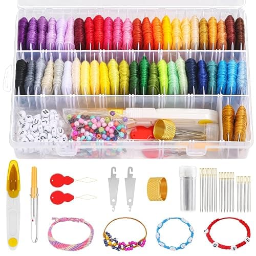 PAXCOO 488Pcs String Bracelet Making Kit, Friendship Bracelet String Kit with 50 Skeins Embroidery Floss Cross Stitch Thread, 400Pcs Friendship Bracelet Beads, 37Pcs Embroidery Tools - Image 1