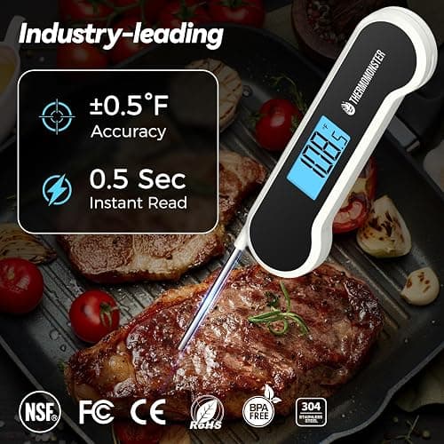 0.5 Sec Instant Read Meat Thermometer Digital with ±0.5℉ Precision, Food Thermometer for Cooking Kitchen Gadgets, Oven Grill Candy BBQ Essentials Accessories, Gifts for Him Dad Men Birthday, White thumbnail 2