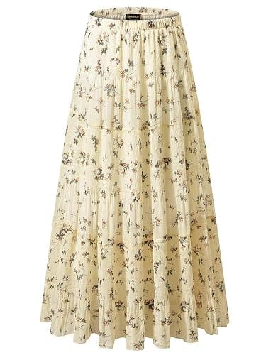 NASHALYLY Women's Chiffon Elastic High Waist Pleated A-Line Flared Maxi Skirts - Image 1