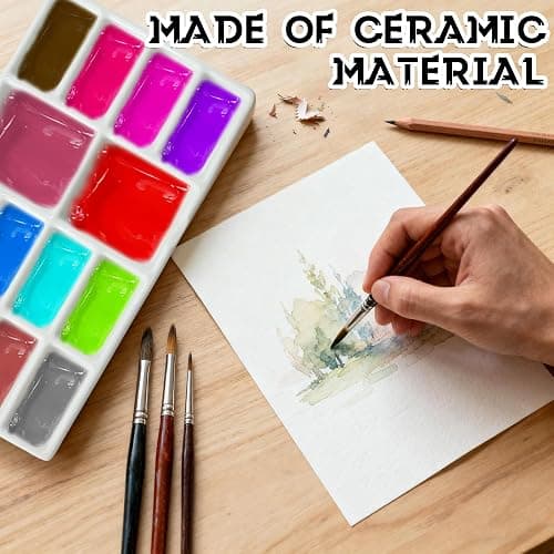 Ymcafmo 14-Well Ceramic Paint Palette, Porcelain Watercolor Painting Palette, Porcelain Paint Tray，Ideal for Watercolor Tin and Painting Supplies。（2ps） thumbnail 5