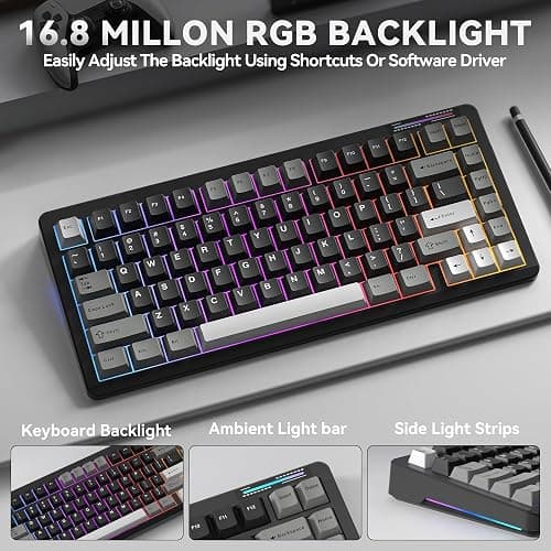 LINGBAO K75 Wireless Mechanical Gaming Keyboard 75%, 10000mAh Battery | Tri-Mode Wireless Gaming Keyboard, Rechargeable Mechanical Keyboard, RGB Gasket Hot-Swappable Creamy Switch, Custom Driver thumbnail 4