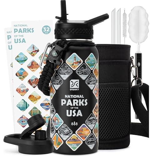 DYSANKY National Parks Water Bottle – 32 oz Insulated Stainless Steel Bottle with 63 Hand-Drawn Park Stickers, Carrier Bag, Strap & Gift Box – BPA-Free – Ideal for Hiking, Camping & Travel - Image 1