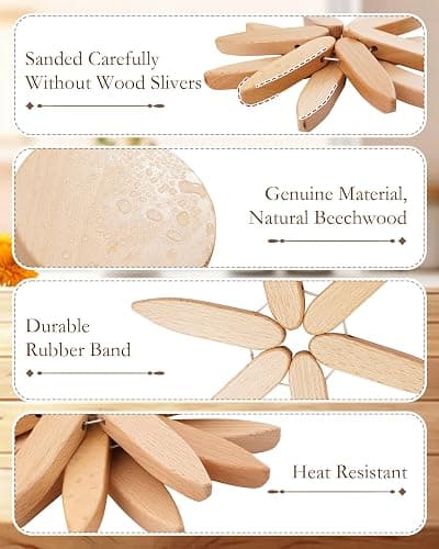 Wooden Tree Trivets for Hot Dishes, 3 Wooden Trivet + 1 Stand Natural Wooden Coaster for Hot Dishes, Pot, Bowl, Teapot, Hot Pot Holders, 3 Foldable Christmas Tree-Shaped Trivets thumbnail 4