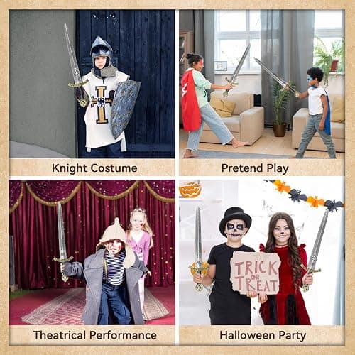 quescu 2pcs Knight Toy Sword,Plastic Roman Sword for Medieval Warrior Costume Accessories,Halloween Cosplay LARP,Props thumbnail 5