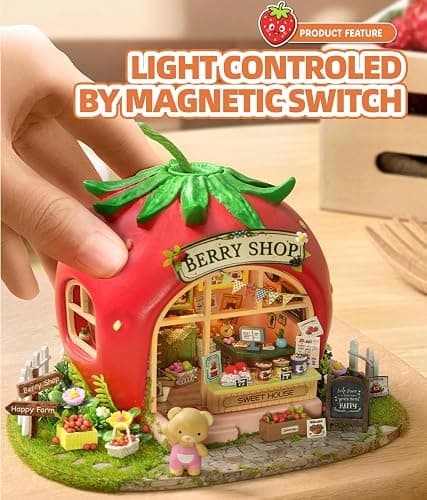 CUTEROOM DIY Miniature House Building Kit - Mini Dollhouse Kit for Adults with LED Lights, Realistic Mini House Building Model Kit, Creative Crafts Home Decor Gift- Berry Shop thumbnail 5