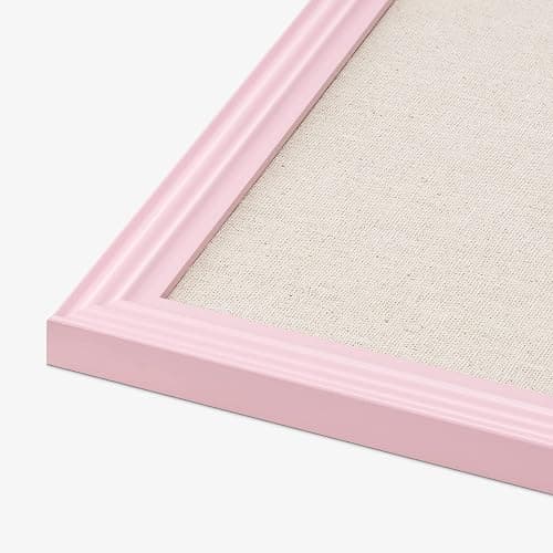 Navaris Framed Linen Bulletin Board - 17 x 23 inches Fabric Jewelry Organizer Pinboard for Wall Memory Memo Pin Board - Natural Linen with Pink Frame thumbnail 6