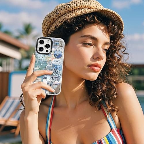 ChiCaseVer for iPhone 12 Case,Coastal Inspiration Collage with Lighthouse & Mermaid,Military-Grade Drop Protection,Vintage Coastal Soft Slim TPU Protective Cover with Camera Protection for Women&Girls thumbnail 8