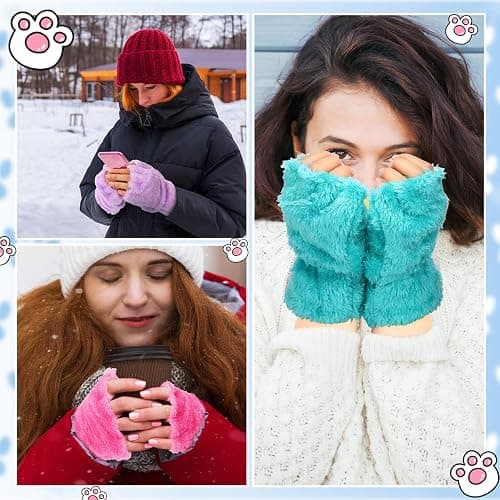 Geyoga 3 Pairs Cat Paw Gloves Therian Theme Furry Kawaii Plush Fingerless Paws Cosplay Gloves Girls Women Gift Costume Favor thumbnail 4