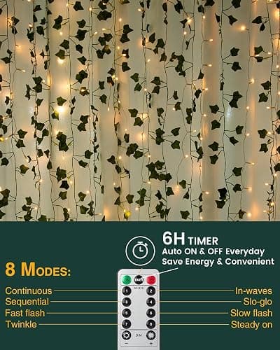 JACKYLED 84Ft 12 Pack Artificial Ivy Garland Fake Plants, Ivy Vines Leaves with CE Certified 80 LED String Lights, Hanging Ivy Lights for Bedroom Garden Party Wall Room Decor thumbnail 3
