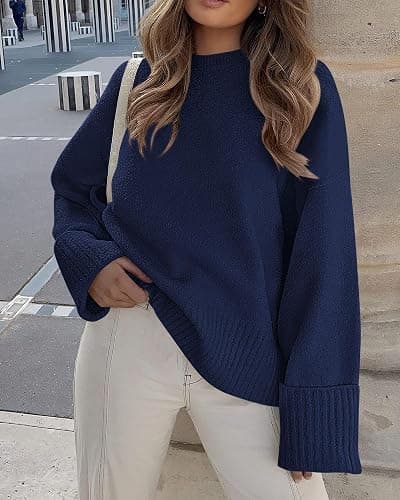 PRETTYGARDEN Women's Fall Oversized Sweaters Casual Crewneck Pullover Long Sleeve Fuzzy Chunky Knit Tops Blouse thumbnail 4