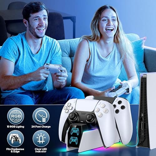 Tokluck PS5 Controller Charger Station - Compatible with Playstation 5 Edge & Dual Controller Gaming, Games Charging Station with Cable, PlayStation Games Dock Stand for with LED Indicators, White thumbnail 6