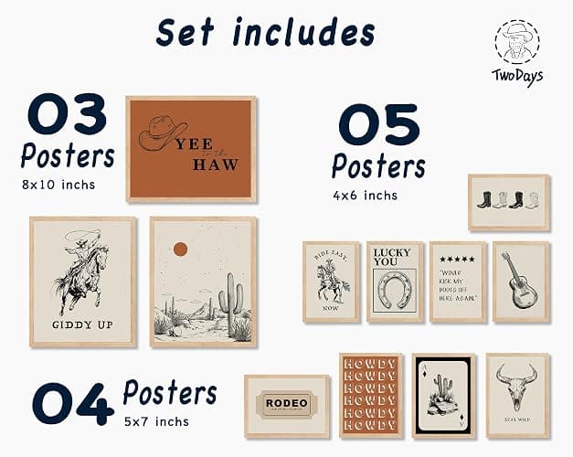 TwoDays Western Wall Decor, Retro Southwest Wall Art, Wild West Cowboy Rodeo Posters, Vintage Country Howdy Prints for Home Living Room Bedroom (Multi Sizes, 8" X 10" Largest, Set of 12, UNFRAMED) - Retro Western - Unframed - 10L" x 8W" thumbnail 2