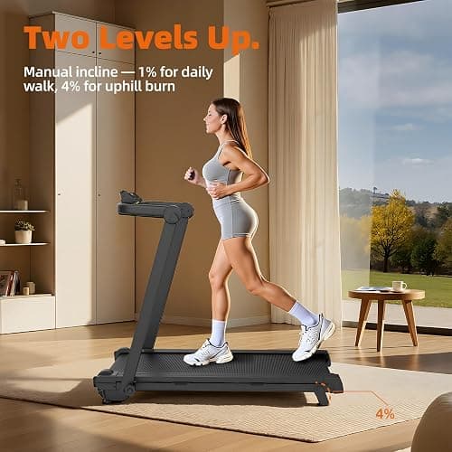 Treadmill for Home with Full Deck Running Surface, Quiet Brushless Motor, 2 Level Incline, 3 in 1 Work Walk Run Design with Detachable Desk, Foldable Compact Electric Running Machine with APP thumbnail 7