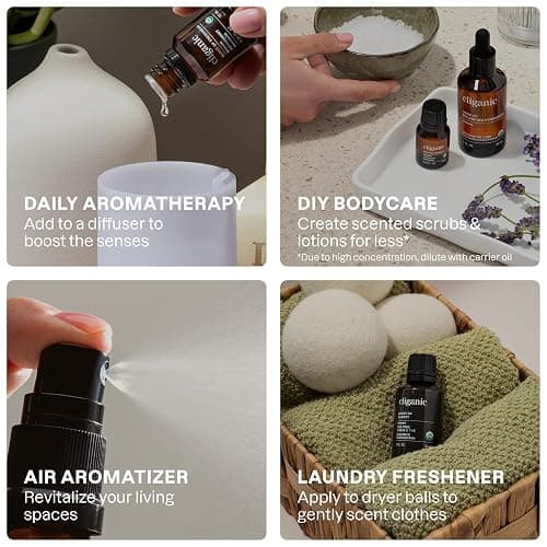 Cliganic Organic Aromatherapy Essential Oils Gift Set (Top 8 - The Iconics), 100% Pure - Peppermint, Lavender, Eucalyptus, Tea Tree, Lemongrass, Rosemary, Frankincense & Orange thumbnail 8