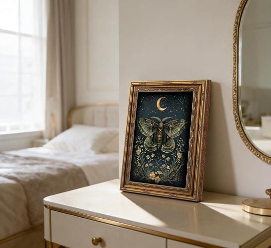 Vintage Gold Framed Butterfly Canvas Wall Art Dark Academia Gothic Moths and Moon Painting Picture Wall Decor Retro Victorian Botanical Insect Flower Poster Print Artwork for Living Room Bedroom thumbnail 5