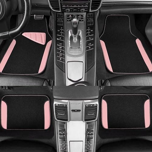 CAR PASS Waterproof Universal Fit Car Floor Mats, Car Mats Fit for SUV,Vans,sedans, Trucks,Set of 4pcs Car Carpet with Driver Heel Pad (Light Pink) thumbnail 3